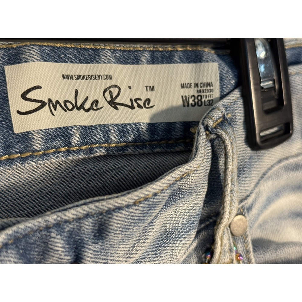 NWT Smoke Rise Jeans Men's 38x32 Light Wash Slim Distressed Y2K Grunge - Picture 4 of 6